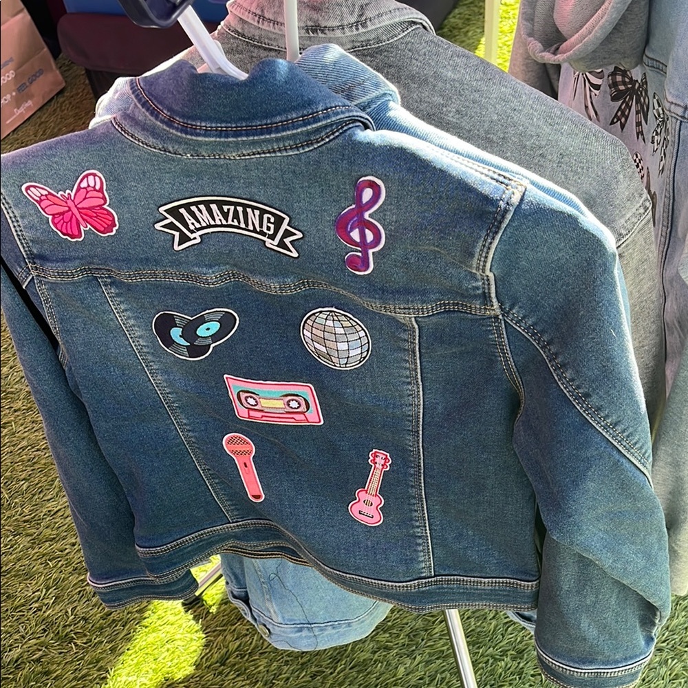 Cat & Jack Blue Jean Jacket with Colorful Patches and Cropped Style